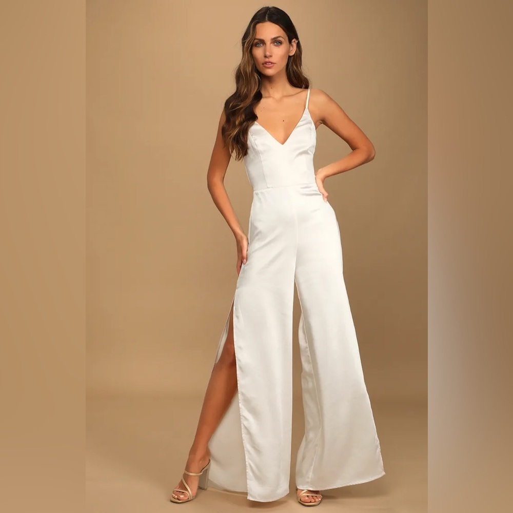 Elegant White Satin Slip Jumpsuit